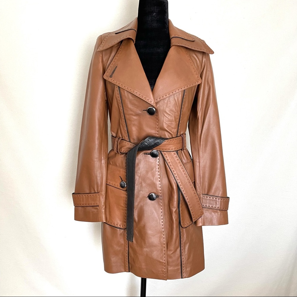 Brown Leather trench coat/jacket